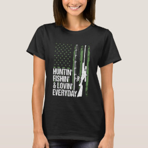 Jagen Fischen & Lieben Täglich US-Flagge Jagd  T-Shirt