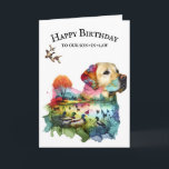 Jagen Labrador Retriever Son-in-law Karte<br><div class="desc">Watercolor Doppelexposition einer Labrador Retriever Profil Silhouette mit mallard Enten abgeschieden auf weißem Hintergrund. Alle Texte können geändert werden.</div>