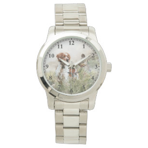 Jagen mit einem Bretagne-Hund, Kunst Armbanduhr