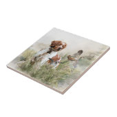 Jagen mit einem Bretagne-Hund, Kunst Fliese (Seite)