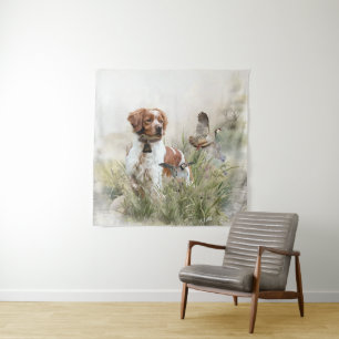 Jagen mit einem Bretagne-Hund, Kunst Wandteppich