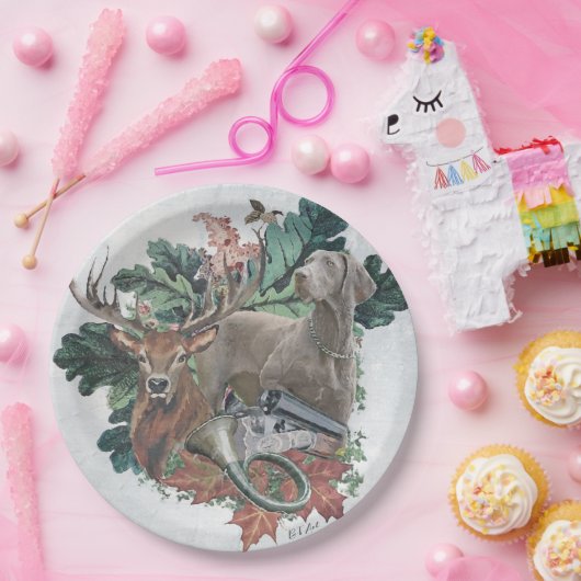 Jagen mit einem Weimaraner, "Grauer Geist" Pappteller (Party)