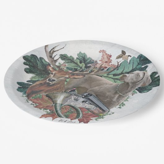 Jagen mit einem Weimaraner, "Grauer Geist" Pappteller (Schrägansicht)