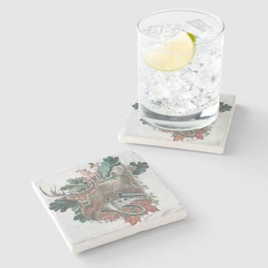 Jagen mit einem Weimaraner, "Grauer Geist" Steinuntersetzer (Seitenansicht)