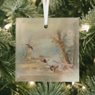 Jagen mit englischem Setter im Wald, Ar Ornament Aus Glas
