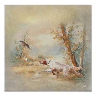 Jagen mit englischem Setter im Wald, Ar Poster