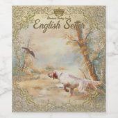 Jagen mit englischem Setter im Wald, Ar Weinetikett (Einzelnes Label)