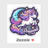 Jagen Sie Ihre Träume" Einhornkleber Aufkleber (Blatt)