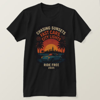 Jagen von Sonnenuntergängen Fast Cars City Lights T-Shirt