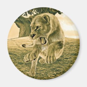 Jagende Löwin Magnet