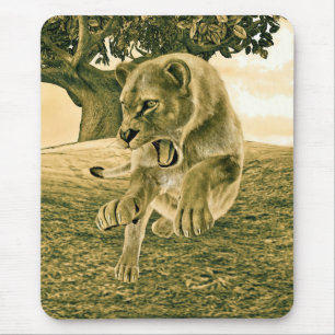 Jagende Löwin Mousepad