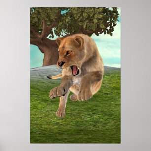 Jagende Löwin Poster