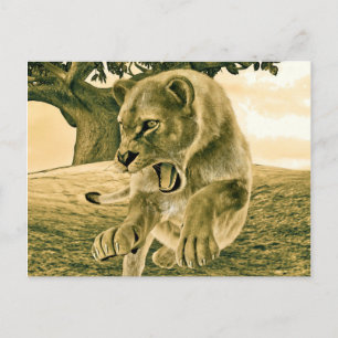Jagende Löwin Postkarte
