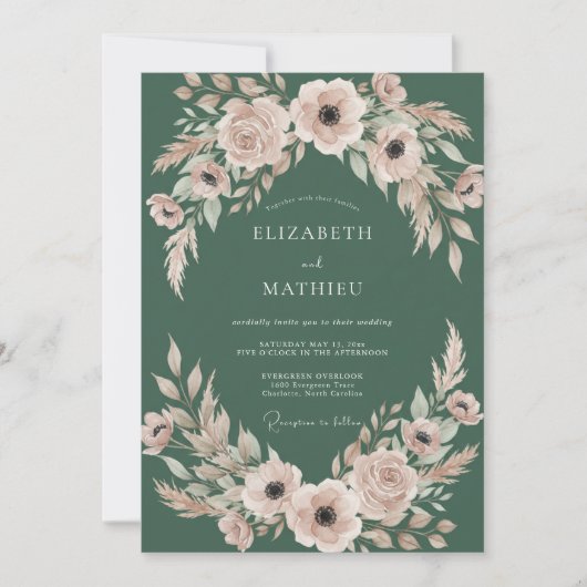 Jäger-Braut Hochzeit mit rosa Blättern Einladung (Vorderseite)