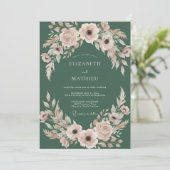 Jäger-Braut Hochzeit mit rosa Blättern Einladung (Stehend Vorderseite)
