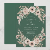 Jäger-Braut Hochzeit mit rosa Blättern Einladung (Vorne/Hinten)