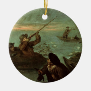 Jäger, die auf Enten (Öl, schießen auf Leinwand) Keramikornament