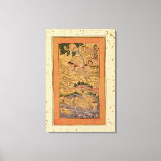 Jäger, die Elefanten aus der großen Klippe erobern Leinwanddruck (Vorderseite)