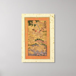 Jäger, die Elefanten aus der großen Klippe erobern Leinwanddruck