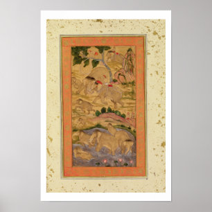 Jäger, die Elefanten aus der großen Klippe erobern Poster