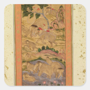 Jäger, die Elefanten, vom großen Clive Quadratischer Aufkleber