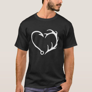 Jäger-Fischer-Herz-Shirt Geweih & Haken Liebe Outd T-Shirt