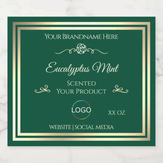 Jäger Green Product Label Gold Frame mit Logo Alkoholflaschenetikett (Einzelnes Label)