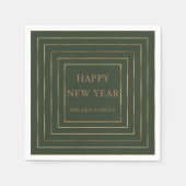 Jäger grün glückliches neues Jahr Party Goldgrenze Serviette (Vorderseite)