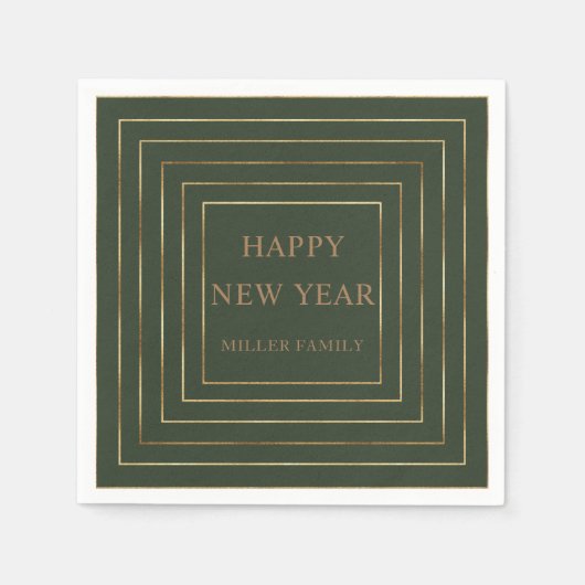 Jäger grün glückliches neues Jahr Party Goldgrenze Serviette (Vorderseite)