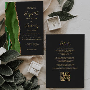 Jäger Grün Gold Achat Dunkel QR Code Hochzeit Einladung
