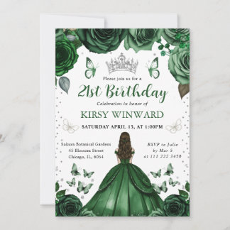 Jäger Grünes Kleid Brünett Prinzessin Geburtstag Einladung