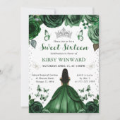 Jäger Grünes Kleid Dunkle Haut Prinzessin Sweet 16 Einladung (Vorderseite)