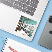 Jäger in der Schneelandschaft Pieter Bruegel Aufkleber (Laptop mit iPhone)