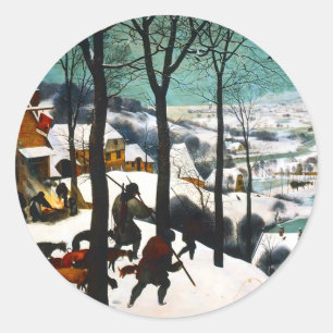 Jäger in der Schneelandschaft Pieter Bruegel Runder Aufkleber