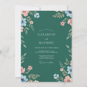 Jäger-Korallen-Wildblumen-Hochzeit Einladung