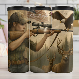 Jäger mit Rifle und Hirsch Thermosbecher