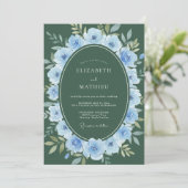 Jäger Periwinkle Bloom Hochzeit Einladung (Stehend Vorderseite)
