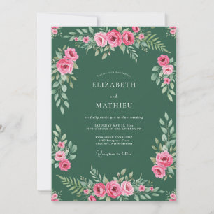 Jäger-Pink-Blatt-Hochzeit Einladung