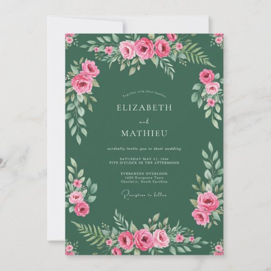 Jäger-Pink-Blatt-Hochzeit Einladung (Vorderseite)