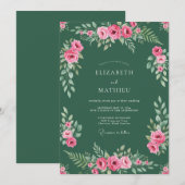 Jäger-Pink-Blatt-Hochzeit Einladung (Vorne/Hinten)