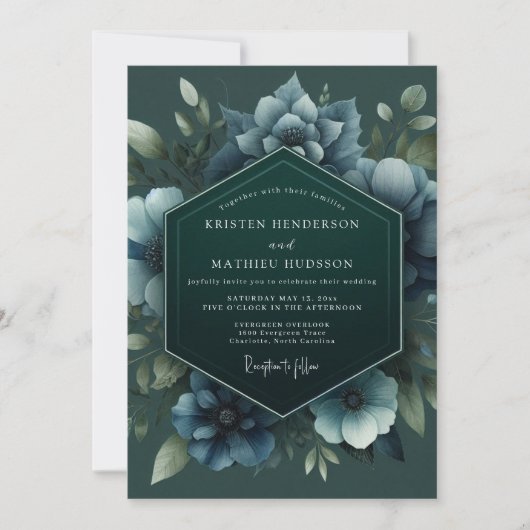 Jäger-Schiefer-Anemonen-Hochzeit Einladung (Vorderseite)