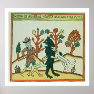 Jäger und Boar, Russen, Ende des 18. Jahrhunderts Poster