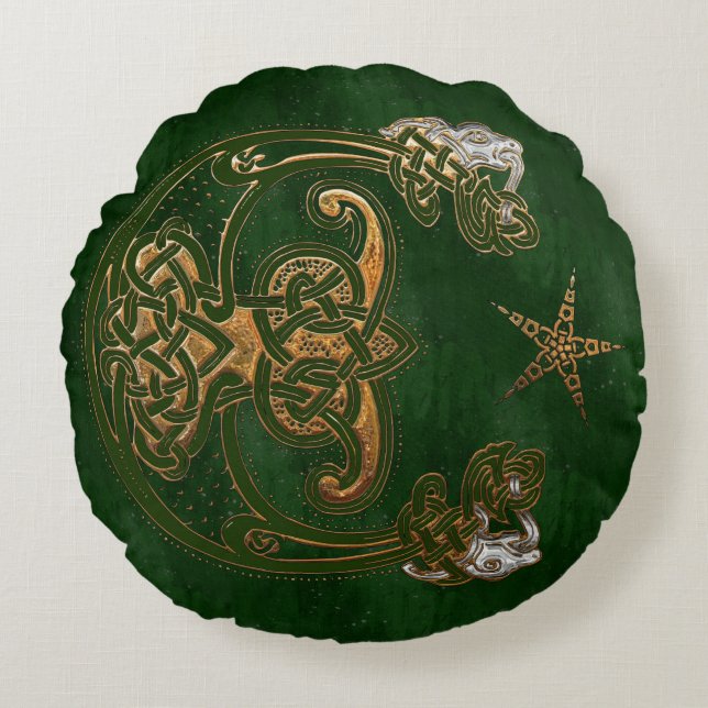 Jäger und Gold Celtic Rundes Kissen (Vorderseite)