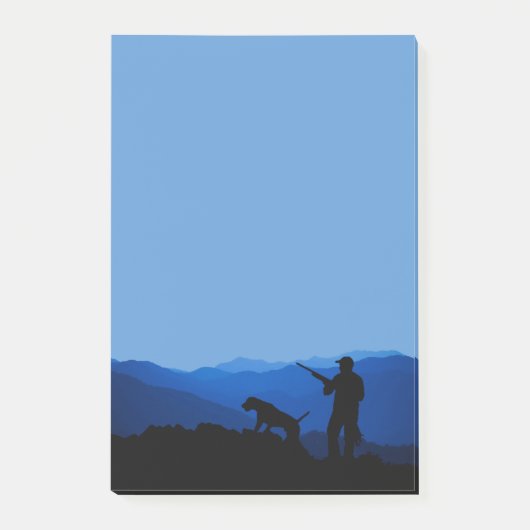 Jäger-und HundeSilhouette mit Bergen Post-it Klebezettel (Vorderseite)