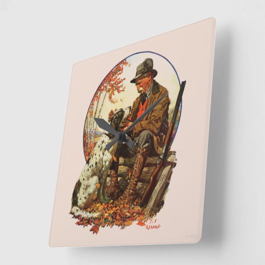 Jäger und Spaniel Quadratische Wanduhr (Winkel)