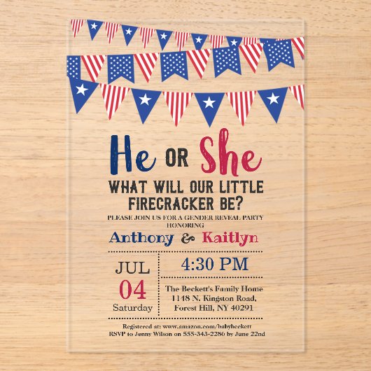 Jägerfahnen 4. Juli Party Acryleinladungen (Vorderseite)