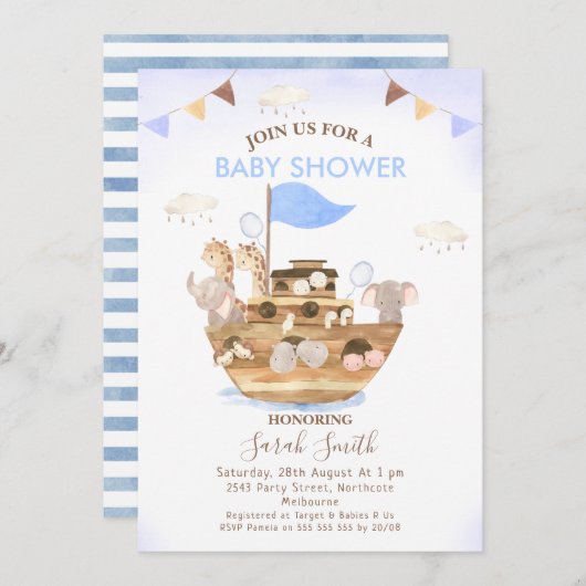 Jägerflags Noahs Ark Boys Baby Shower Einladung (Vorne/Hinten)