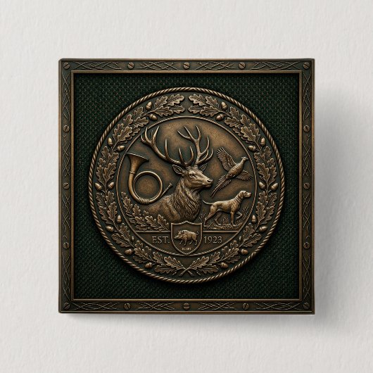 Jägergrün & Bronze-Jagdsitz-Emblem  Button (Vorderseite)