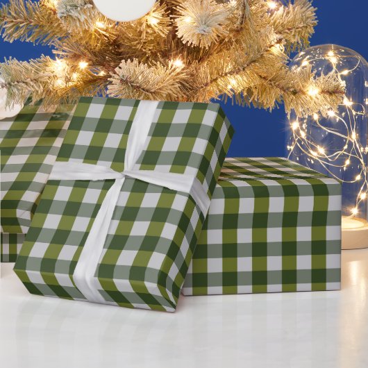 Jägergrün Elfenbein Gingham Karo Geschenkpapier (Feiertage)