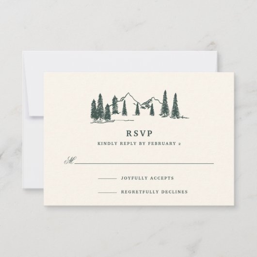 Jägergrün | Hochzeit der Bergketten RSVP Karte (Vorderseite)